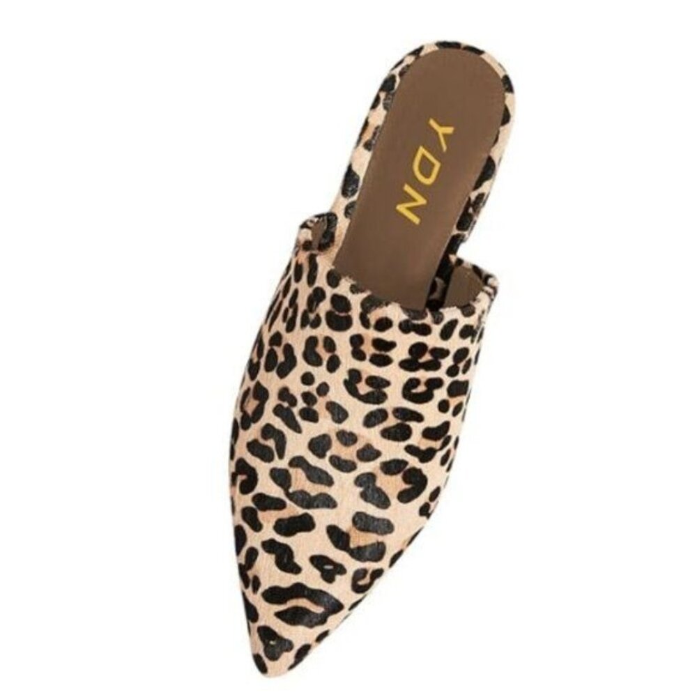YDN Women Block Low Heel Mules Slip on Loafers Pointed Toe Sandals Leopard